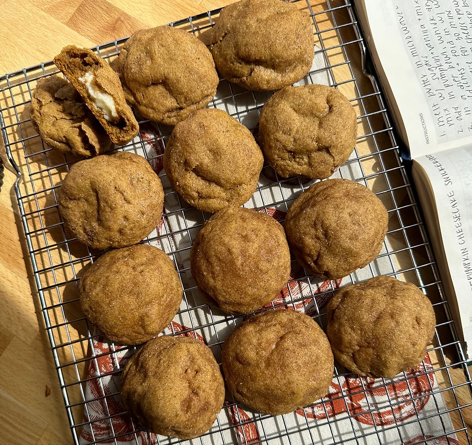Cheesecake Stuffed Pumpkin Snickerdoodle Cookies
