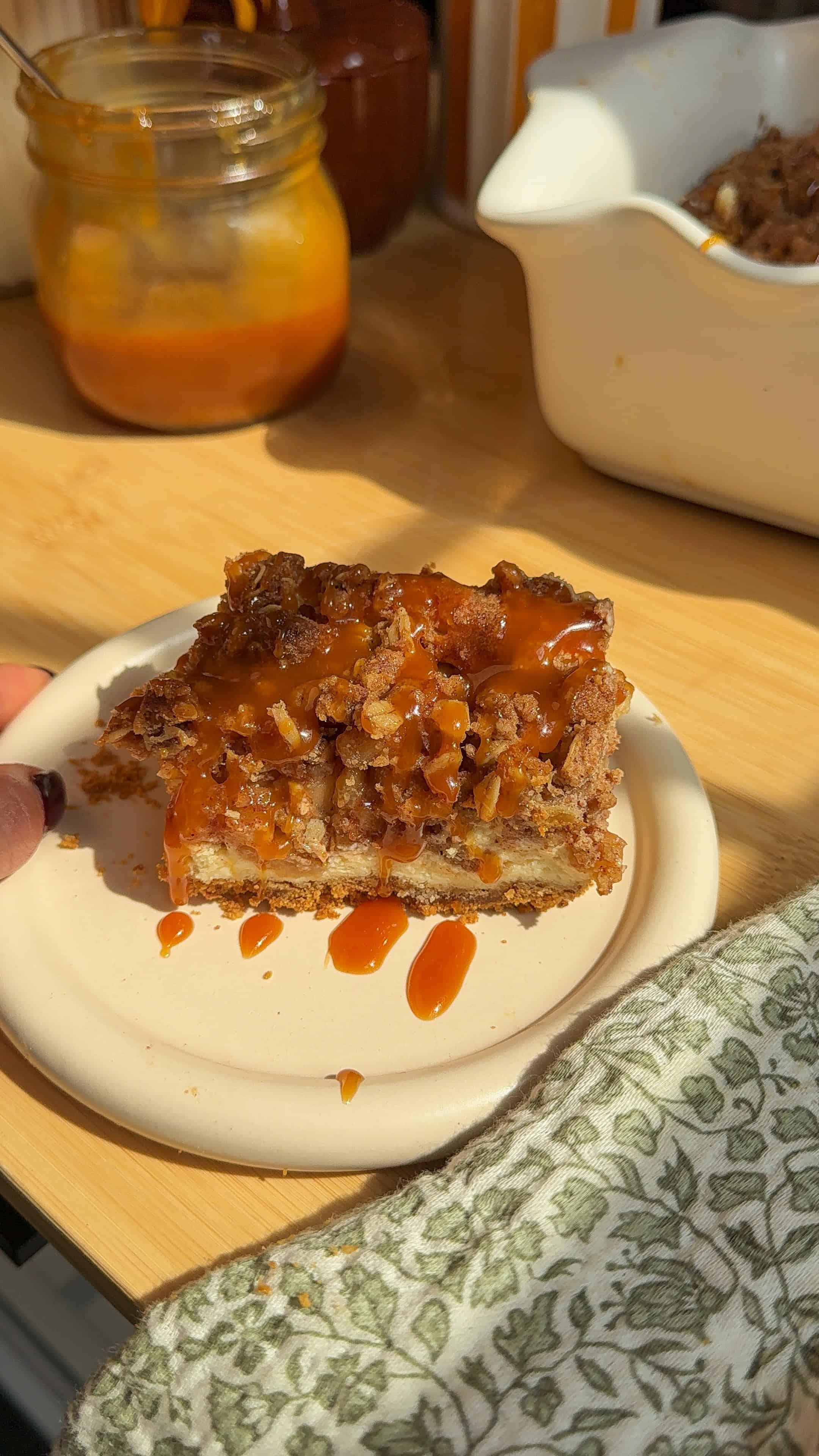 Apple Crumble Cheesecake Bars (Easy Fall Dessert with Graham Cracker Crust)