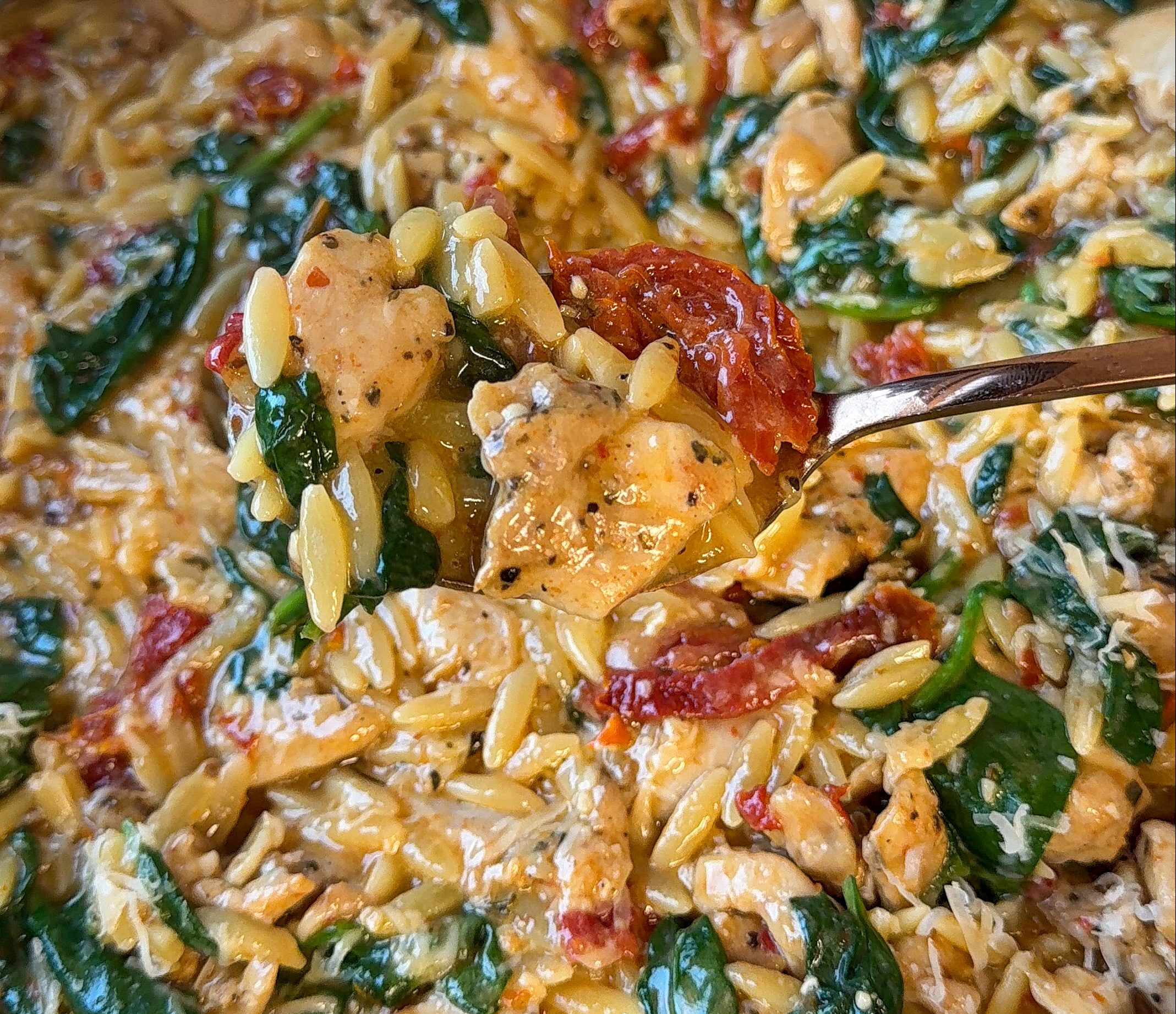 a spoonful of my marry me chicken orzo
