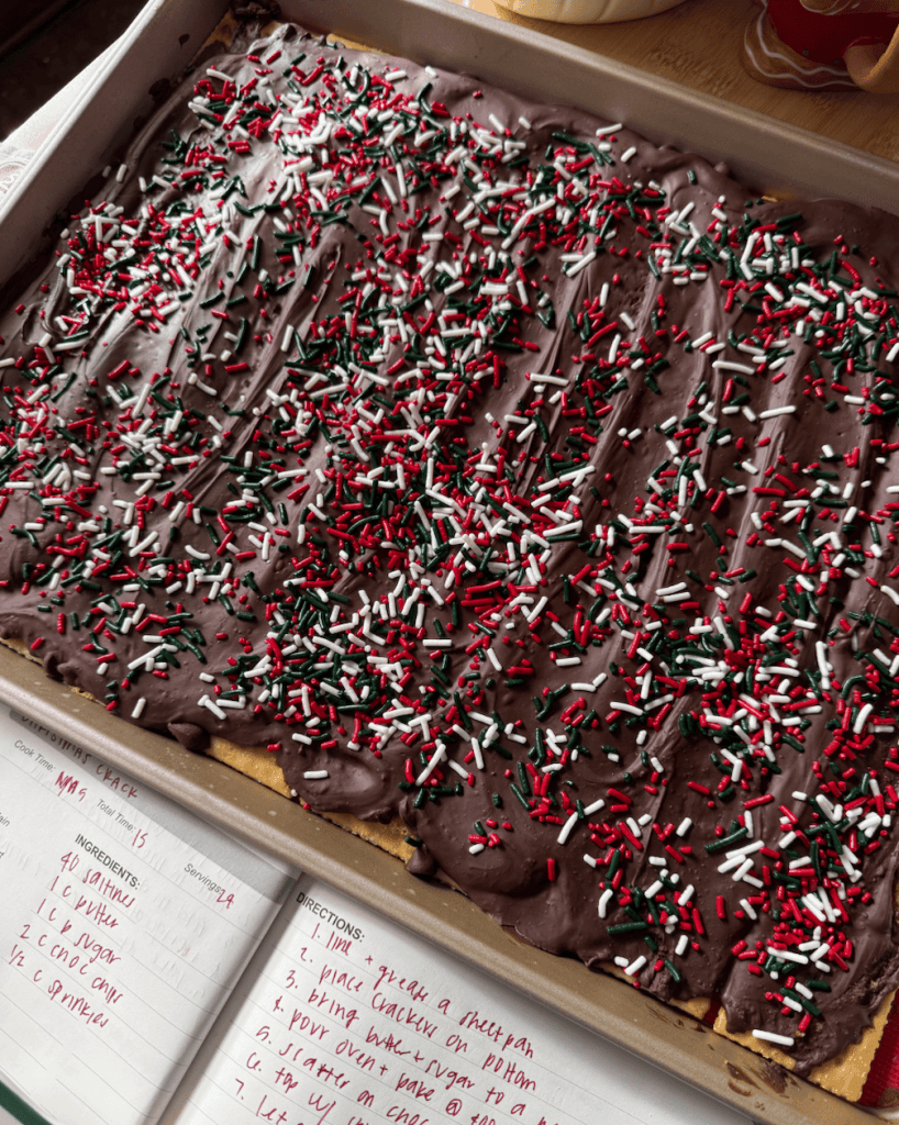 my christmas crack o a baking sheet ready to be cooled