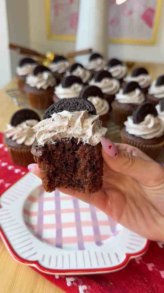a bite into my easy oreo cupcake