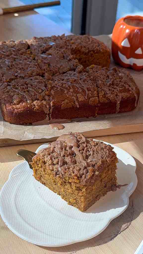 Brown Butter Pumpkin Coffee Cake with Maple Cinnamon Glaze
