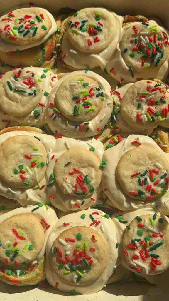 Fluffy Sugar Cookie Cinnamon Rolls with Cream Cheese Frosting
