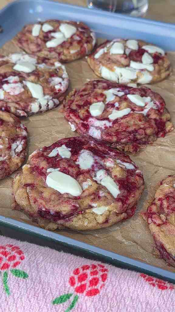 Brown Butter Raspberry White Chocolate Chunk Cookies