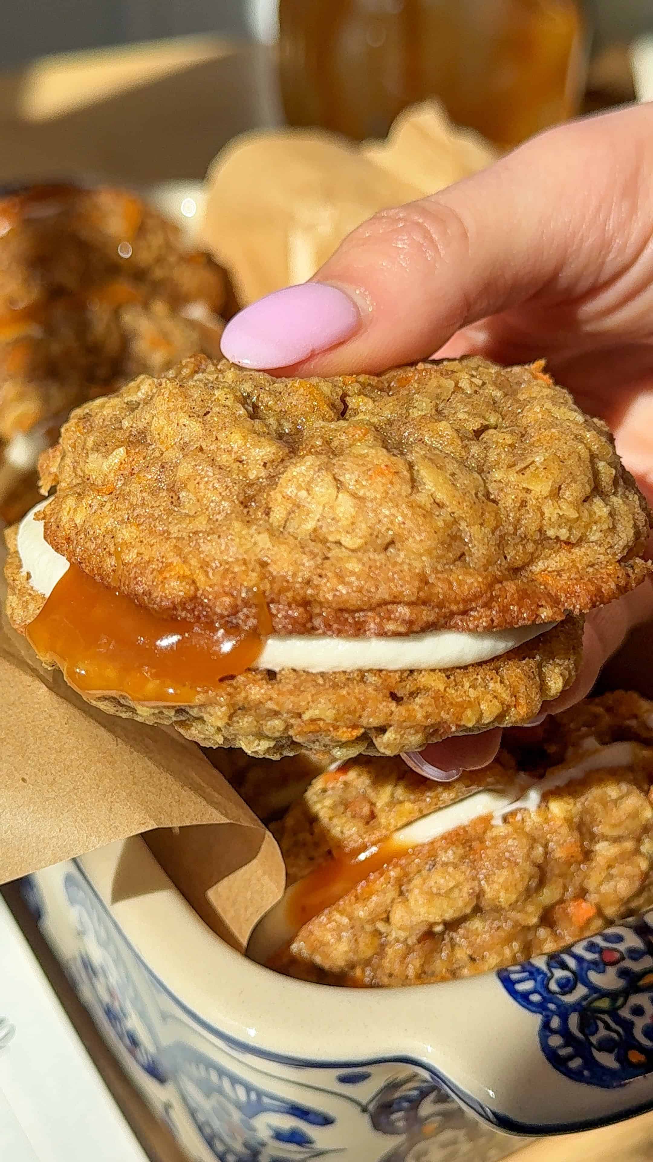 Salted Caramel Carrot Cake Oatmeal Cream Pies (Soft & Chewy)