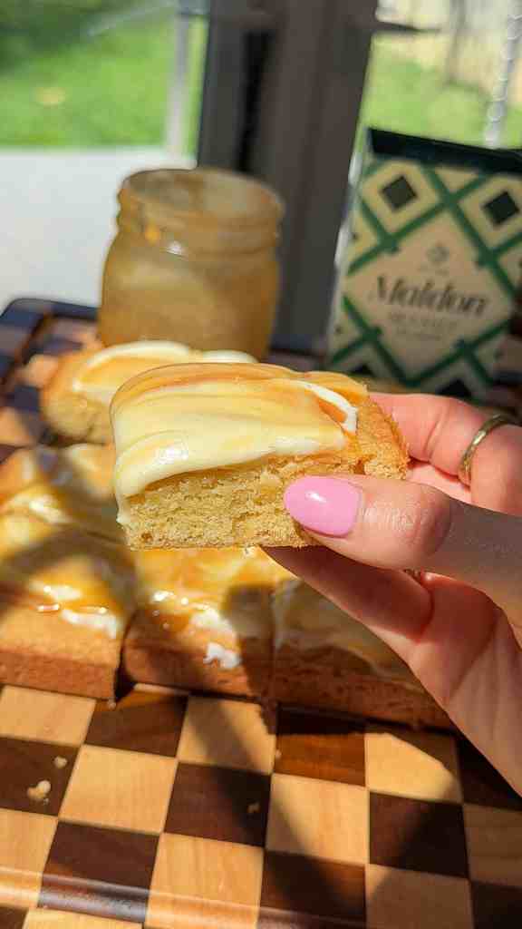 Salted Caramel Cream Cheese Blondies (Easy Cookie Bar Recipe)