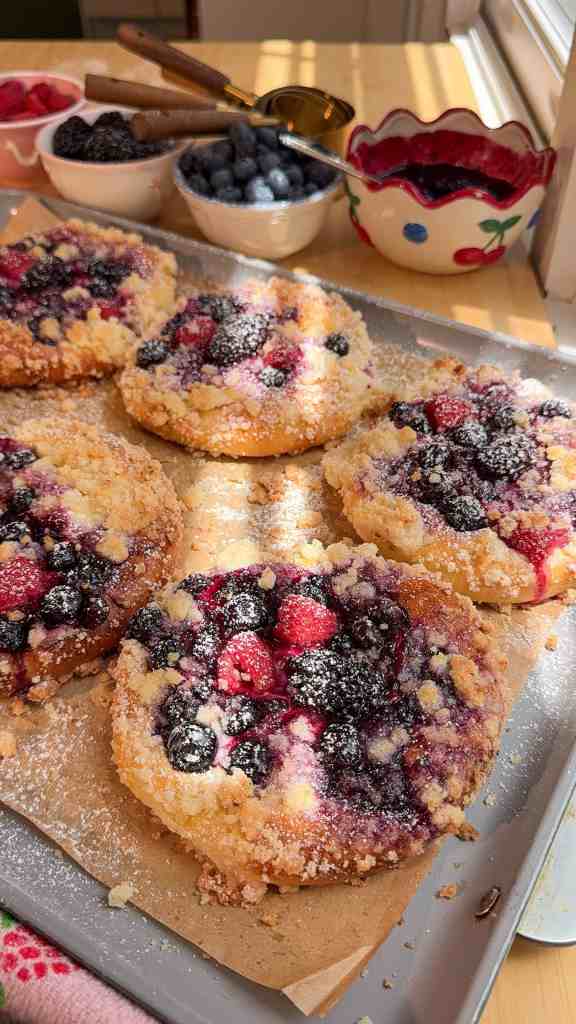 Triple Berry Custard Crumble Buns (Zesty Lemon Brioche)