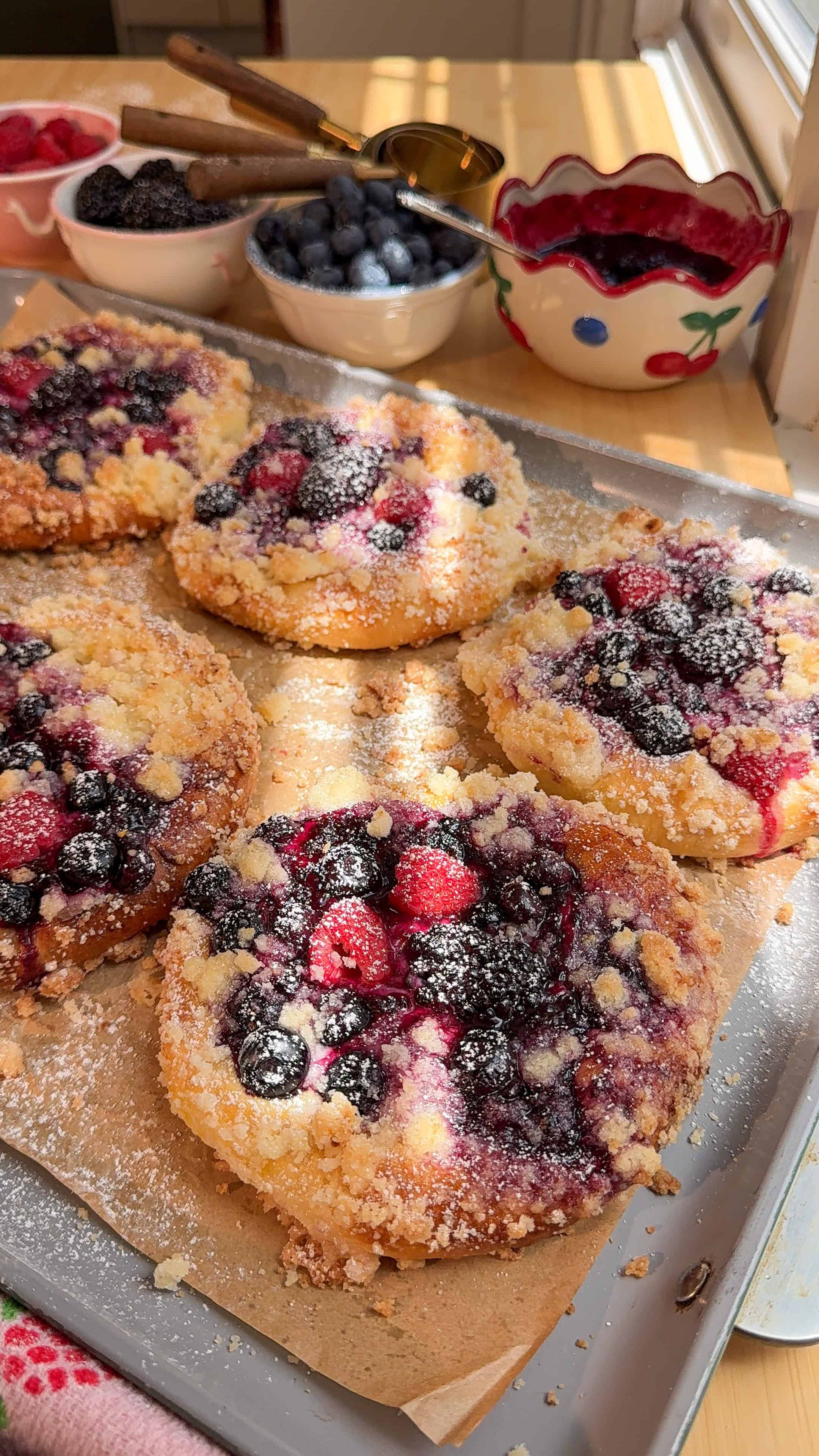 Triple Berry Custard Crumble Buns (Zesty Lemon Brioche)