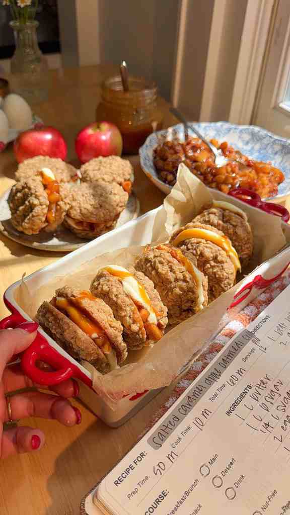Easy Salted Caramel Apple Oatmeal Cream Pies with Cream Cheese Frosting