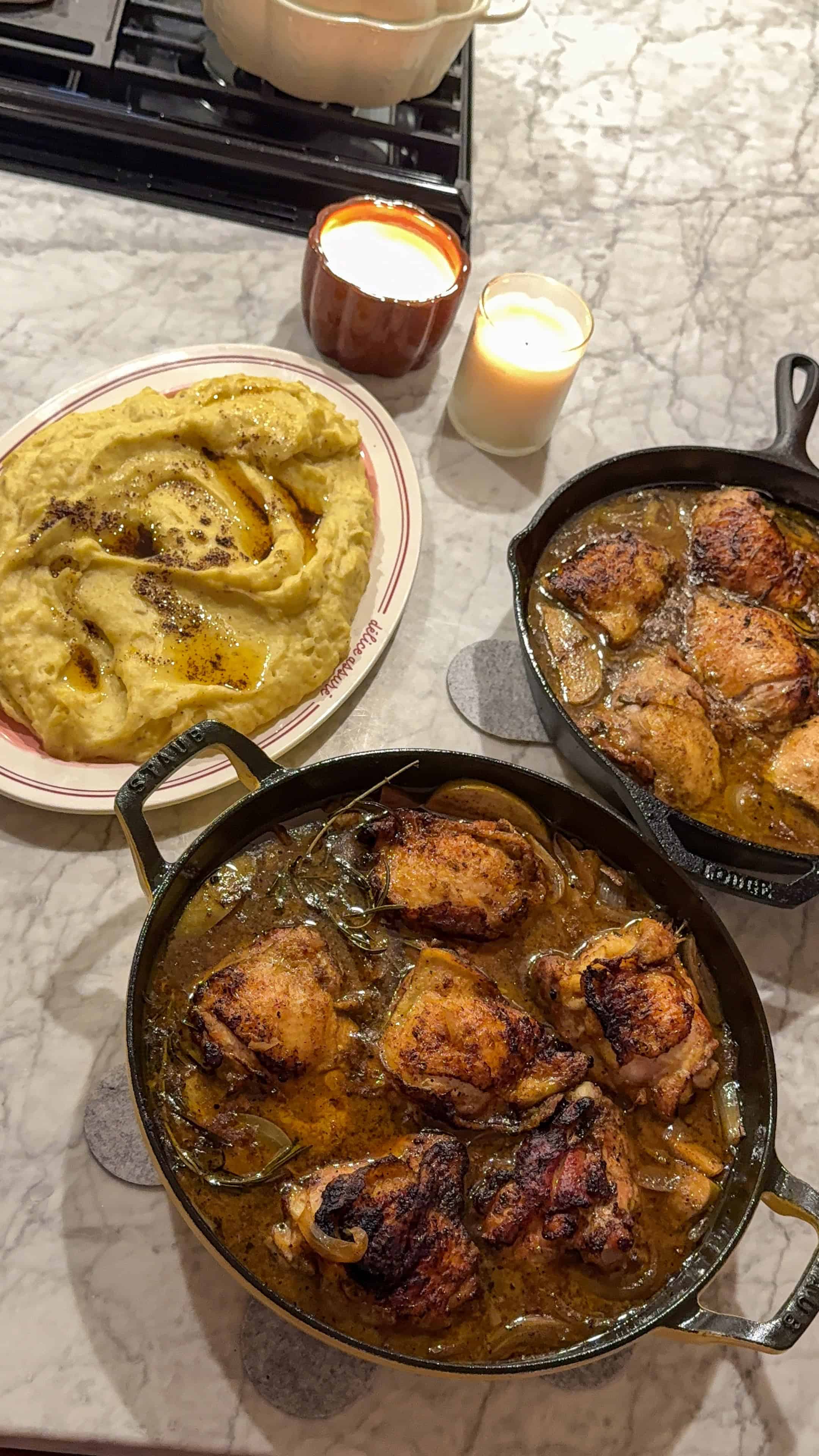 Apple Cider Braised Chicken Thighs with Roasted Apples