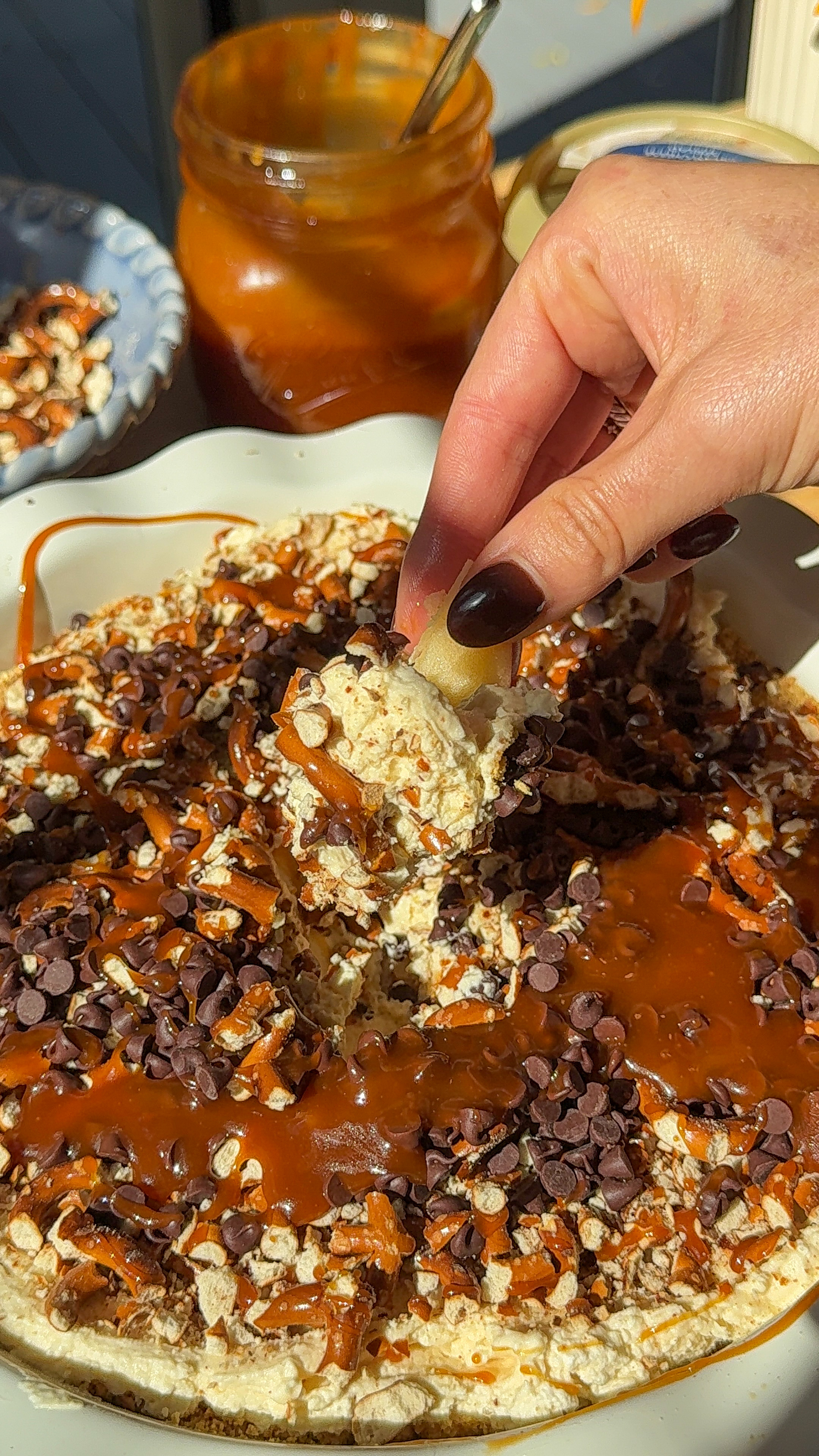 Salted Caramel Pretzel Cheesecake Dip (Easy Fall Dessert)